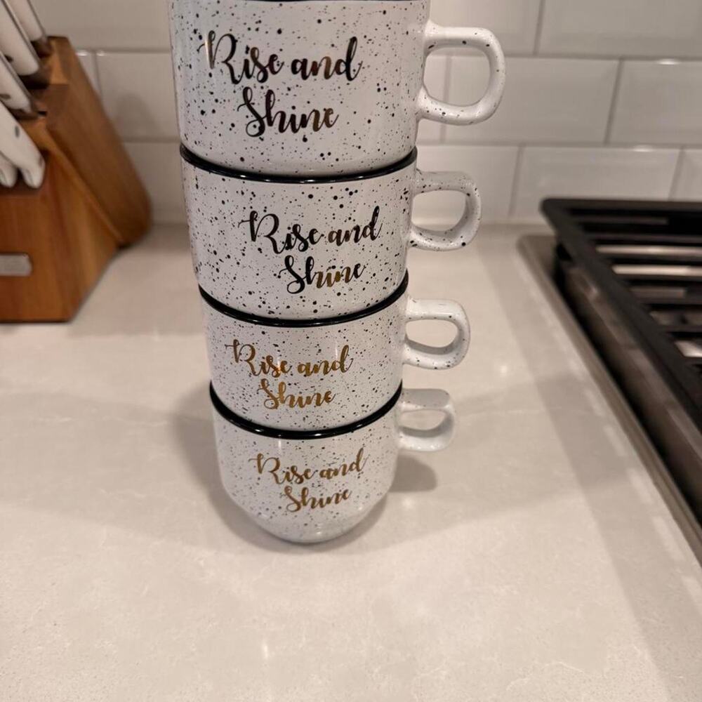 HAZEL & CO RISE AND SHINE SPECKLED STACKABLE MUGS SET OF 4